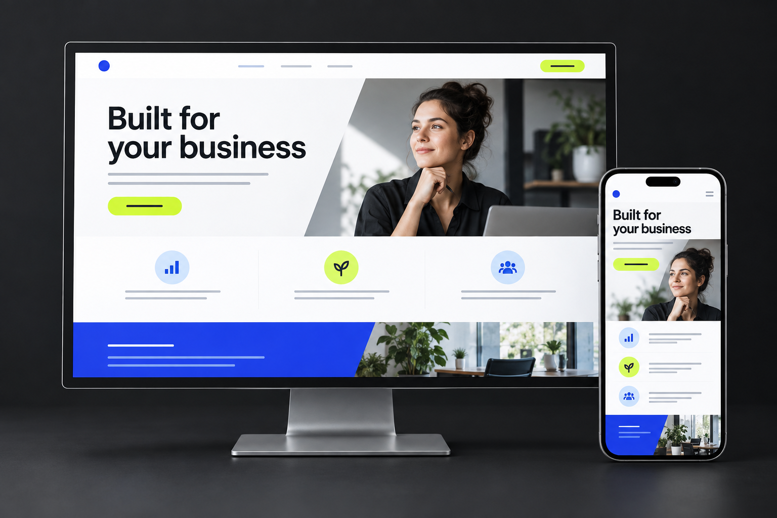 Concept illustration of a responsive website on desktop and mobile screens